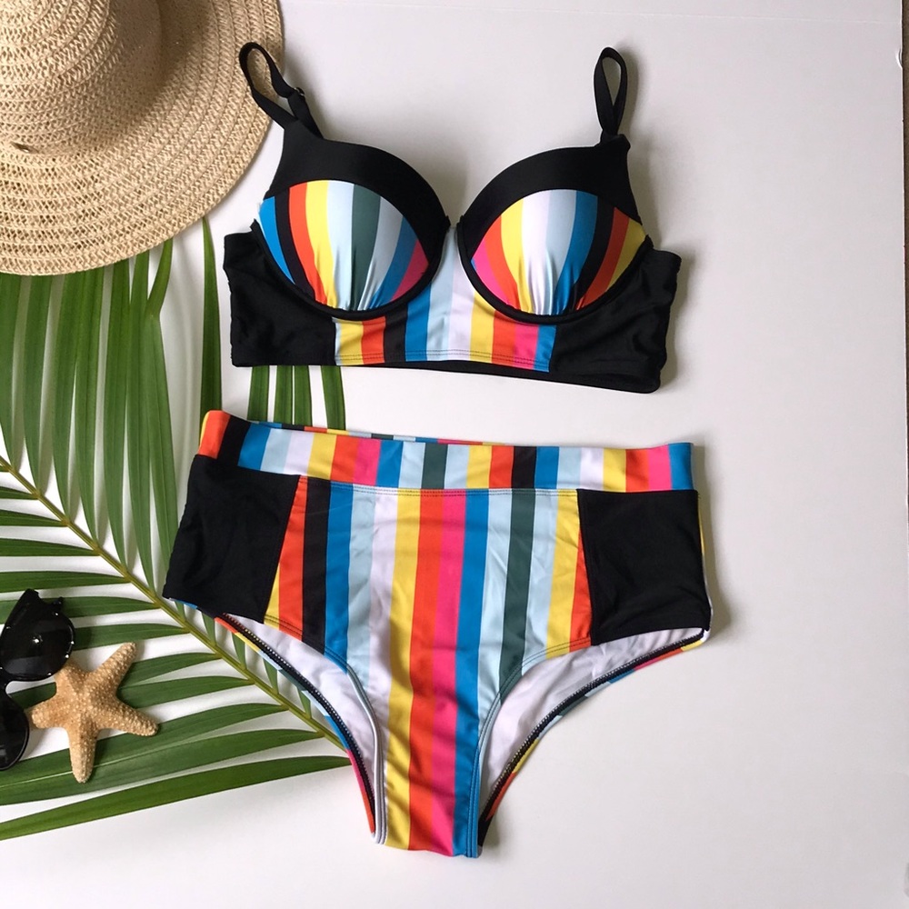 Women's Plus Size 1X Stripe Bikini Set